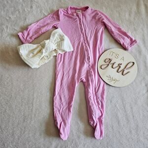 Kate Quinn Newborn Pink Footie Zippy Sleeper EUC Coconut Bow Bamboo
